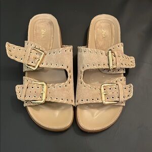 Zara Suede Gold Buckle Sandals